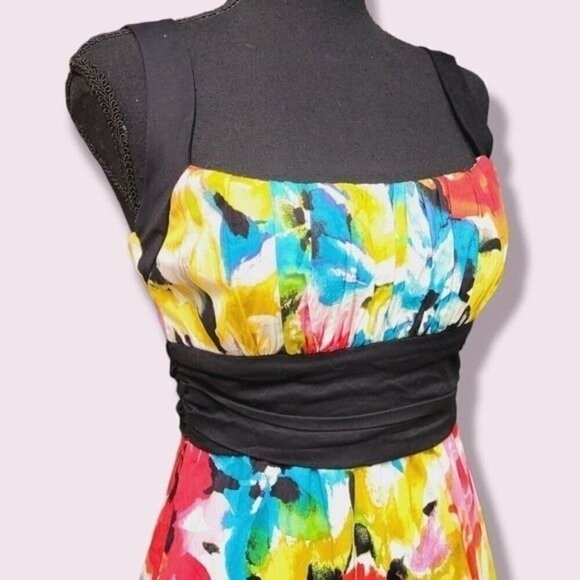 B. Smart Colorful Abstract Floral Dress. Padded Bodice, Midi A-Lined, Size 6 - Picture 2 of 8